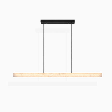 Nevella snowflake alabaster linear pendant light in 47.2-inch length with black metal ceiling canopy