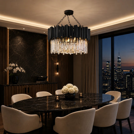 Obsidian Black Crystal Rod Chandelier