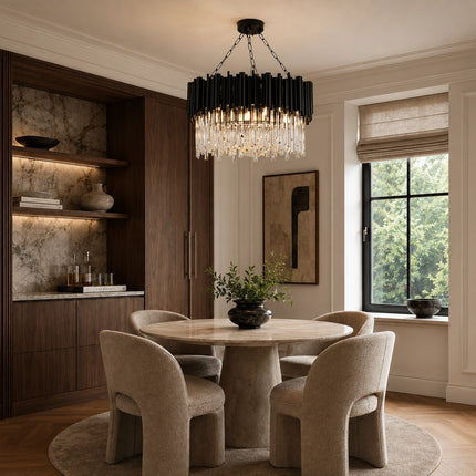 Obsidian Black Crystal Rod Chandelier