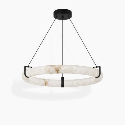 80 cm Anulora natural alabaster ring chandelier with black iron suspension