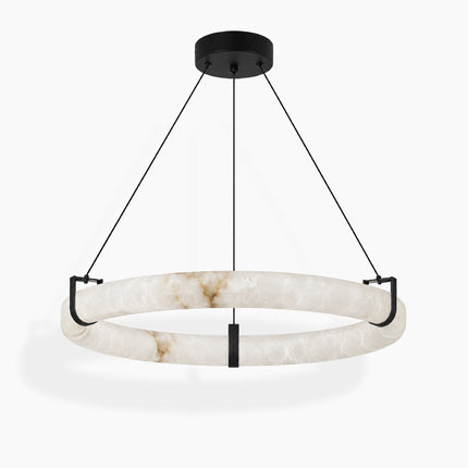 Anulora alabaster ring chandelier with wide circular body on white background