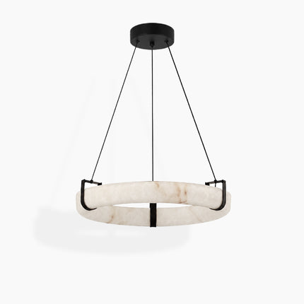 Anulora alabaster ring chandelier with compact proportions on white background