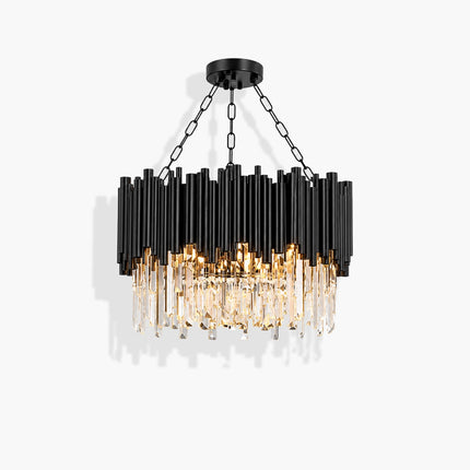 Arcelle black metal crystal chandelier in a smaller size with clear crystal prisms