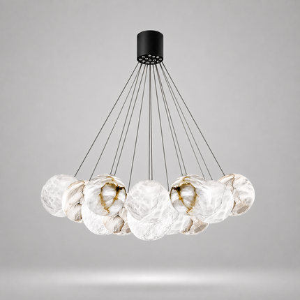 Avelune 13-globe bubble alabaster chandelier with black ceiling canopy