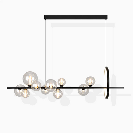120 cm Virelune linear bubble chandelier with clear glass globes on white background