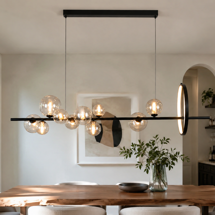 Black Virelune glass globe chandelier in a modern dining room